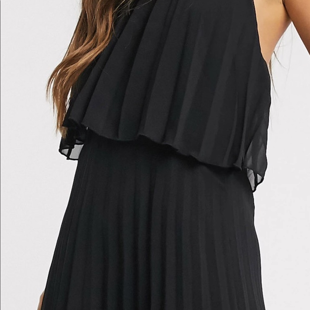 ASOS Black Halter Tie Pleated Midi Dress (size 2) - Picture 4 of 14